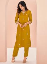 Chinnon Mustard Party Wear Hand Work Readymade Kurti With Pant